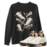 5s Golden Ticket shirts to match jordans Too Much Sauce best t shirts to wear with jordans Air Jordan 5 Golden Ticket match shoes to clothes SNRT Sneaker Tees unisex cotton Black 1 shirts