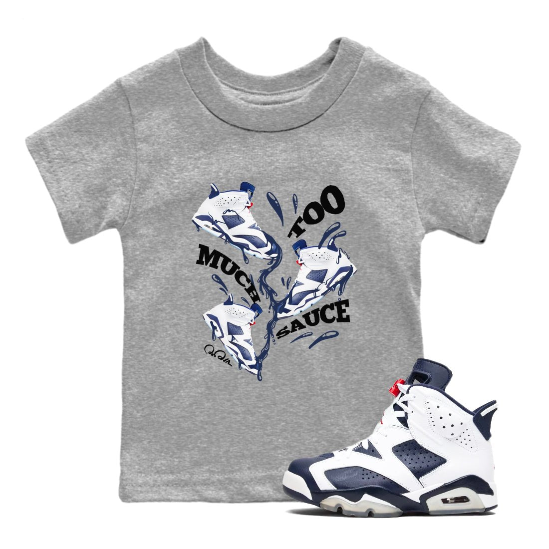 6s White And Midnight Navy shirts to match jordans Too Much Sauce sneaker match tees Air Jordan 6 White And Midnight Navy SNRT Sneaker Tees streetwear brand Baby and Youth Heather Grey 1 cotton tee