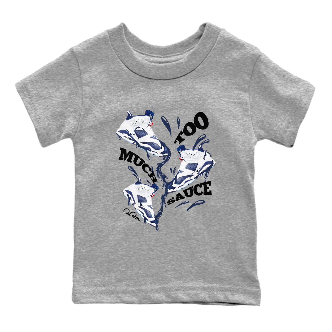 6s White And Midnight Navy shirts to match jordans Too Much Sauce sneaker match tees Air Jordan 6 White And Midnight Navy SNRT Sneaker Tees streetwear brand Baby and Youth Heather Grey 2 cotton tee
