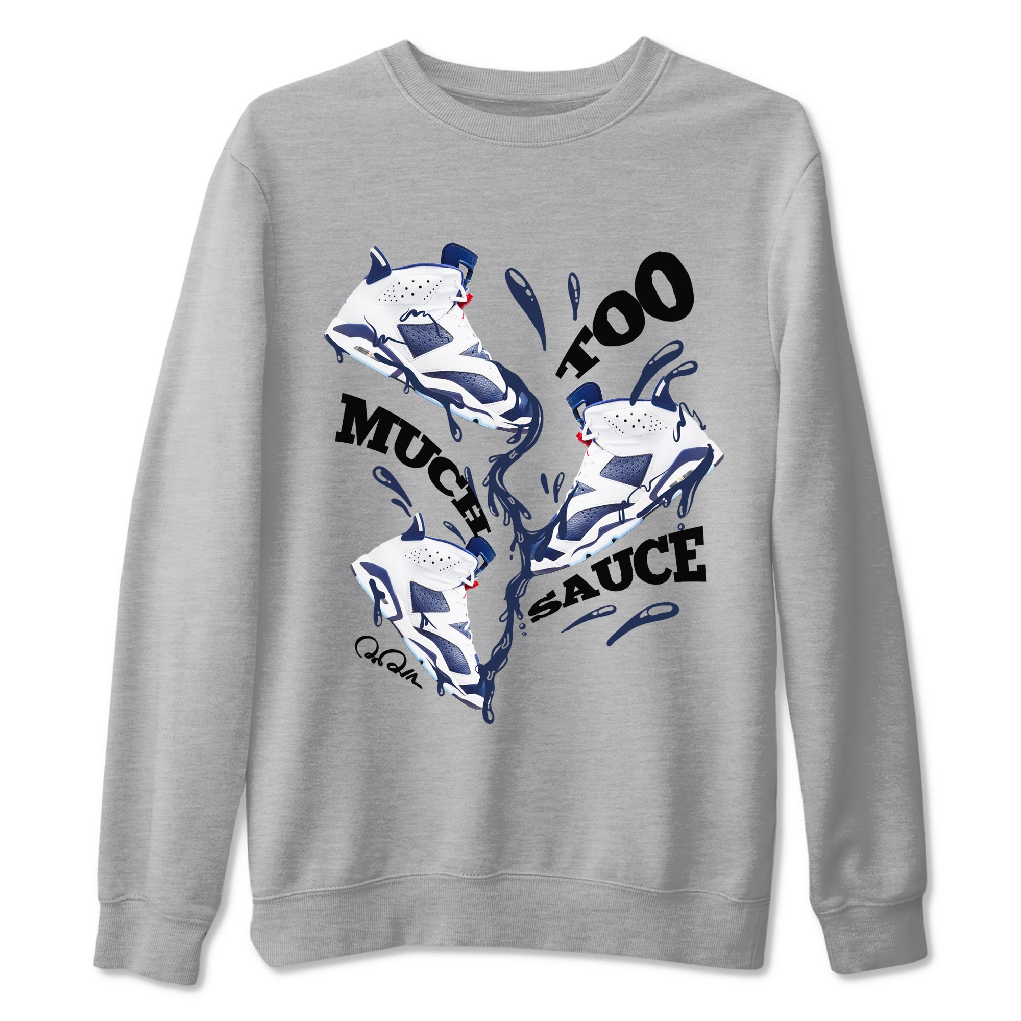 6s White And Midnight Navy shirts to match jordans Too Much Sauce sneaker match tees Air Jordan 6 White And Midnight Navy SNRT Sneaker Tees streetwear brand Heather Grey 2 unisex cotton tee