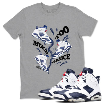 6s White And Midnight Navy shirts to match jordans Too Much Sauce sneaker match tees Air Jordan 6 White And Midnight Navy SNRT Sneaker Tees streetwear brand Heather Grey 1 unisex cotton tee