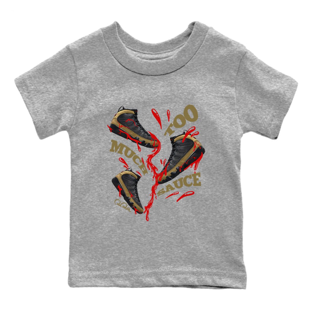 9s Olive shirts to match jordans Too Much Sauce sneaker match tees Air Jordan 9 Olive match shoes to clothes SNRT Sneaker Tees Youth Baby Heather Grey 2 tee