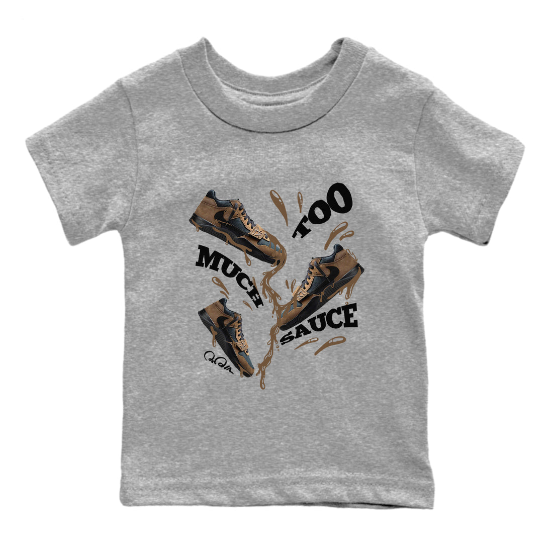 Jordan Jumpman Jack TR Travis Scott Dark Mocha shirts to match jordans Too Much Sauce sneaker match tees Jordan Jumpman Jack Travis Scott Dark Mocha match shoes to clothes SNRT Sneaker Tees Youth Baby Heather Grey 2 tee