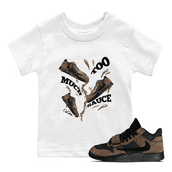 Jordan Jumpman Jack TR Travis Scott Dark Mocha shirts to match jordans Too Much Sauce sneaker match tees Jordan Jumpman Jack Travis Scott Dark Mocha match shoes to clothes SNRT Sneaker Tees Youth Baby White 1 tee