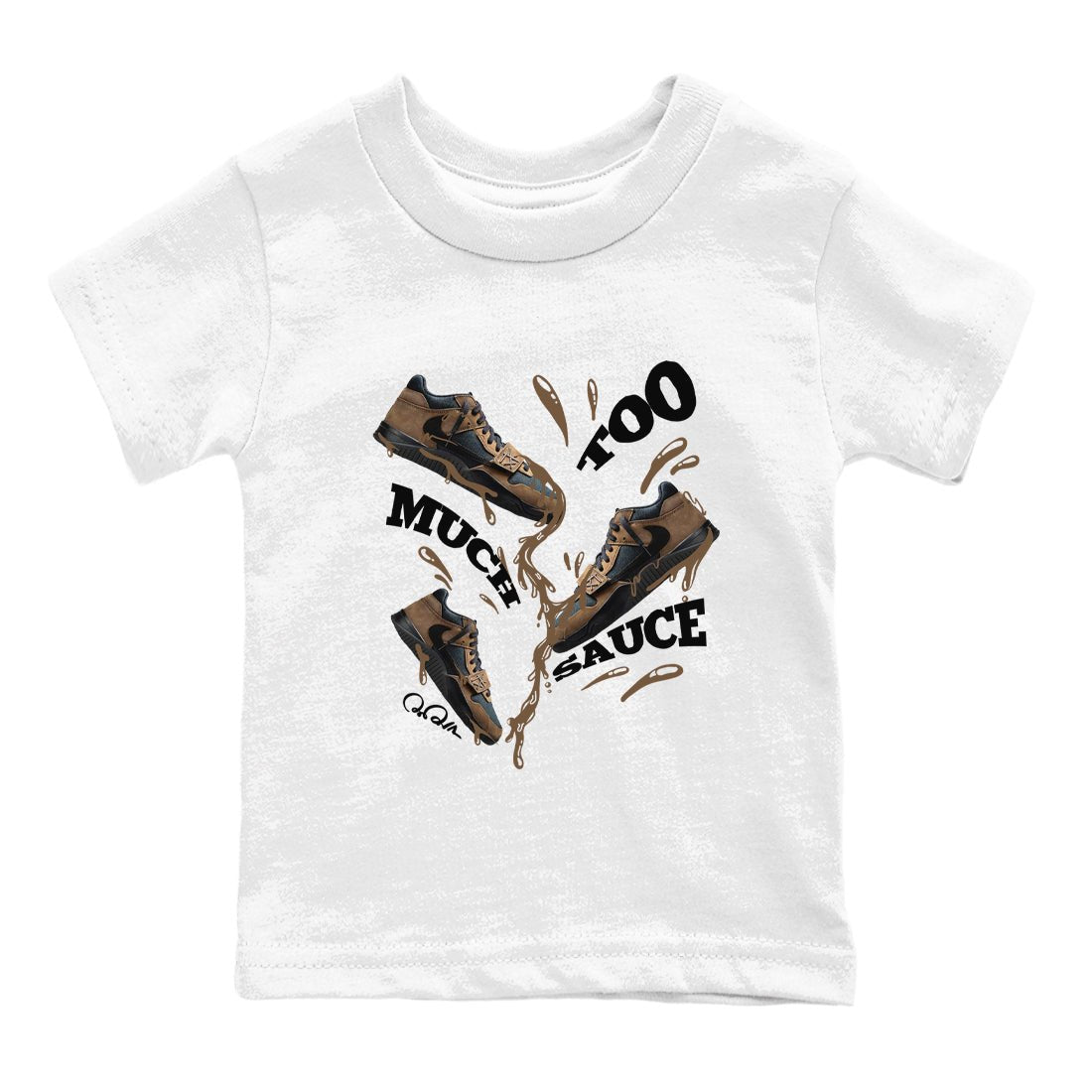 Jordan Jumpman Jack TR Travis Scott Dark Mocha shirts to match jordans Too Much Sauce sneaker match tees Jordan Jumpman Jack Travis Scott Dark Mocha match shoes to clothes SNRT Sneaker Tees Youth Baby White 2 tee