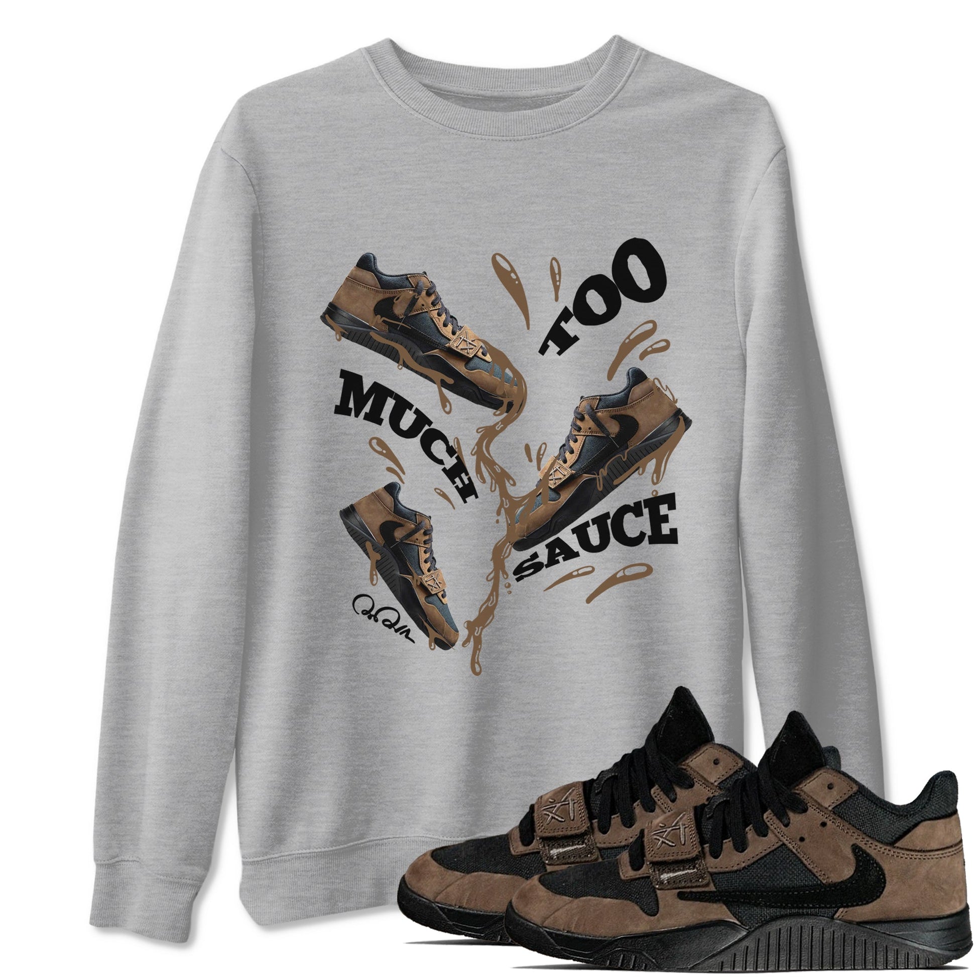 Jordan Jumpman Jack TR Travis Scott Dark Mocha shirts to match jordans Too Much Sauce sneaker match tees Jordan Jumpman Jack Travis Scott Dark Mocha match shoes to clothes SNRT Sneaker Tees unisex cotton Heather Grey 1 shirts