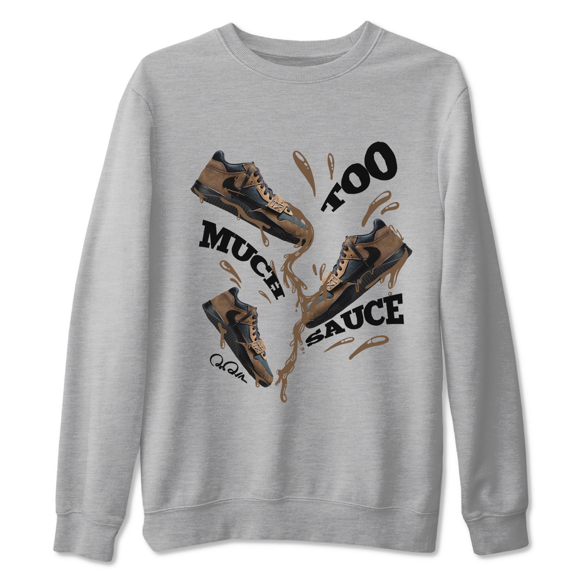 Jordan Jumpman Jack TR Travis Scott Dark Mocha shirts to match jordans Too Much Sauce sneaker match tees Jordan Jumpman Jack Travis Scott Dark Mocha match shoes to clothes SNRT Sneaker Tees unisex cotton Heather Grey 2 shirts