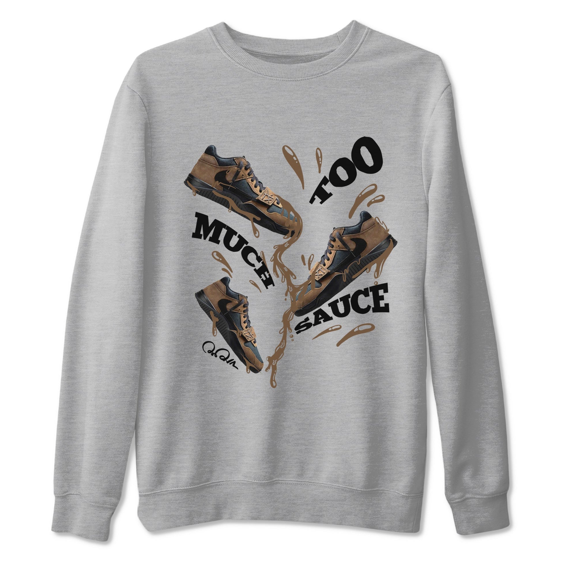 Jordan Jumpman Jack TR Travis Scott Dark Mocha shirts to match jordans Too Much Sauce sneaker match tees Jordan Jumpman Jack Travis Scott Dark Mocha match shoes to clothes SNRT Sneaker Tees unisex cotton Heather Grey 2 shirts