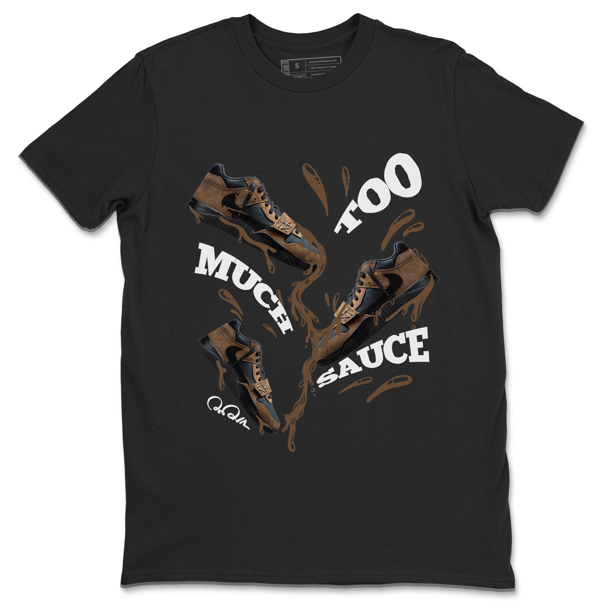 Jordan Jumpman Jack TR Travis Scott Dark Mocha shirts to match jordans Too Much Sauce sneaker match tees Jordan Jumpman Jack Travis Scott Dark Mocha match shoes to clothes SNRT Sneaker Tees unisex cotton Black 2 shirts