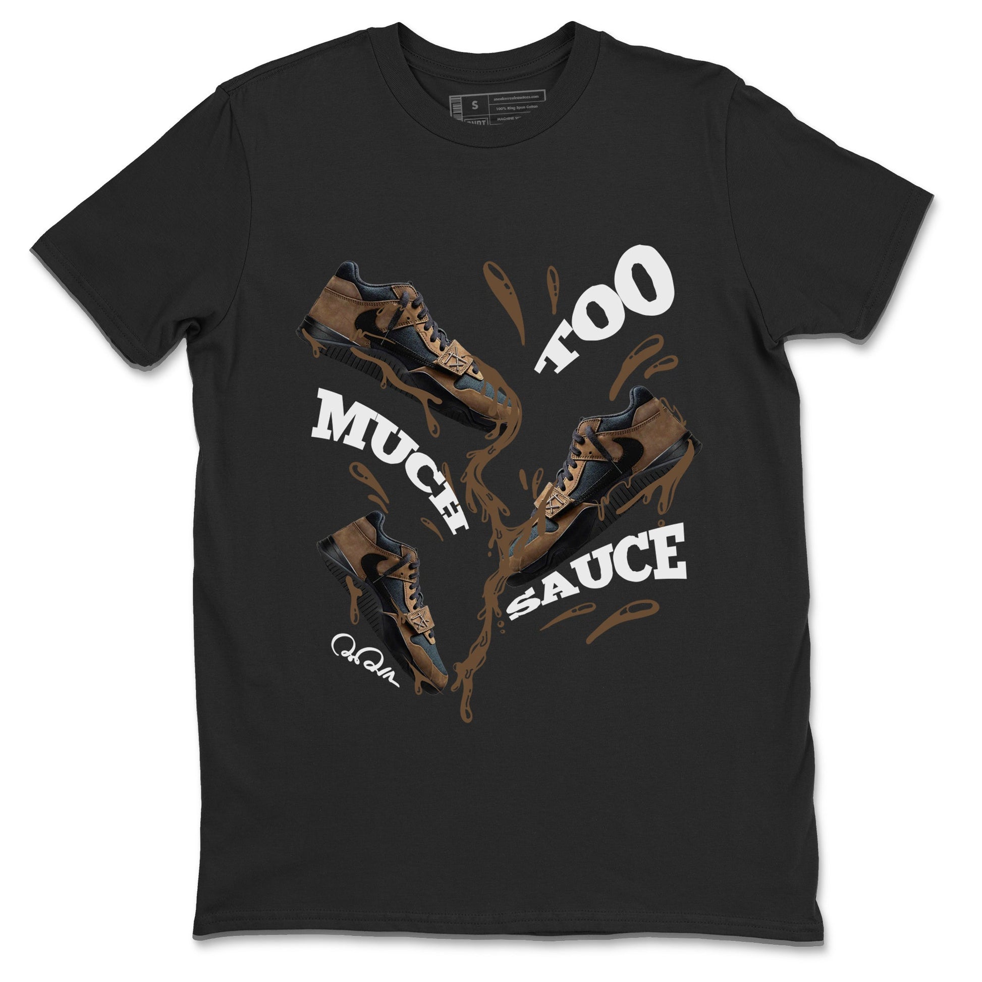 Jordan Jumpman Jack TR Travis Scott Dark Mocha shirts to match jordans Too Much Sauce sneaker match tees Jordan Jumpman Jack Travis Scott Dark Mocha match shoes to clothes SNRT Sneaker Tees unisex cotton Black 2 shirts