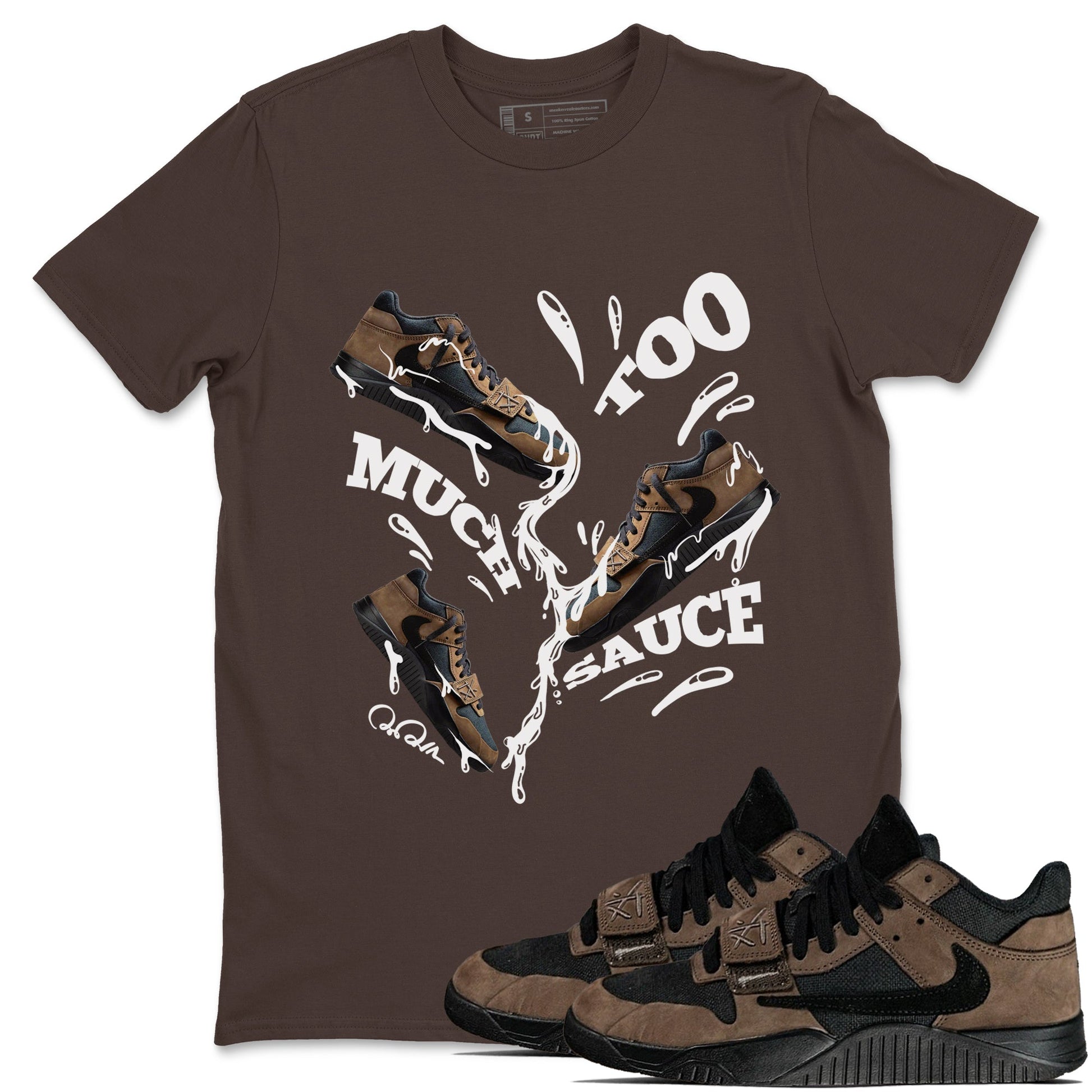 Jordan Jumpman Jack TR Travis Scott Dark Mocha shirts to match jordans Too Much Sauce sneaker match tees Jordan Jumpman Jack Travis Scott Dark Mocha match shoes to clothes SNRT Sneaker Tees unisex cotton Dark Chocolate 1 shirts