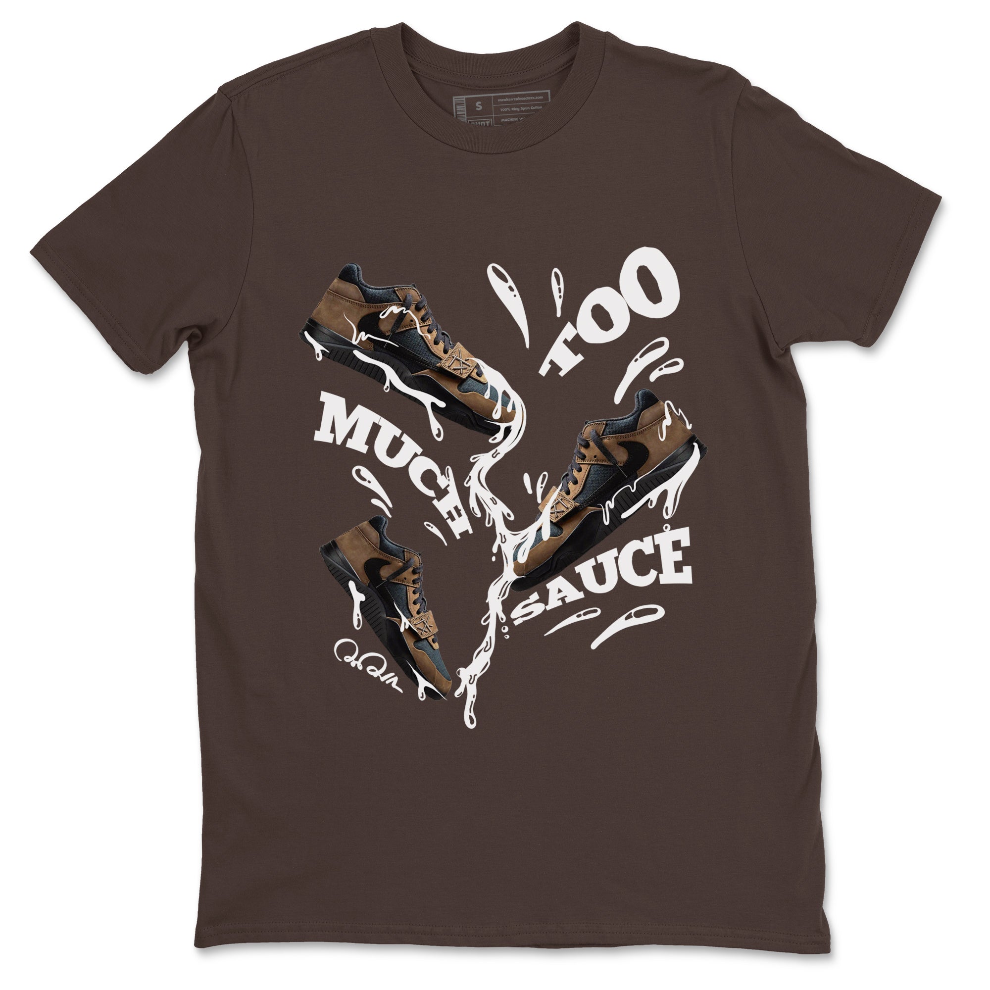 Jordan Jumpman Jack TR Travis Scott Dark Mocha shirts to match jordans Too Much Sauce sneaker match tees Jordan Jumpman Jack Travis Scott Dark Mocha match shoes to clothes SNRT Sneaker Tees unisex cotton Dark Chocolate 2 shirts