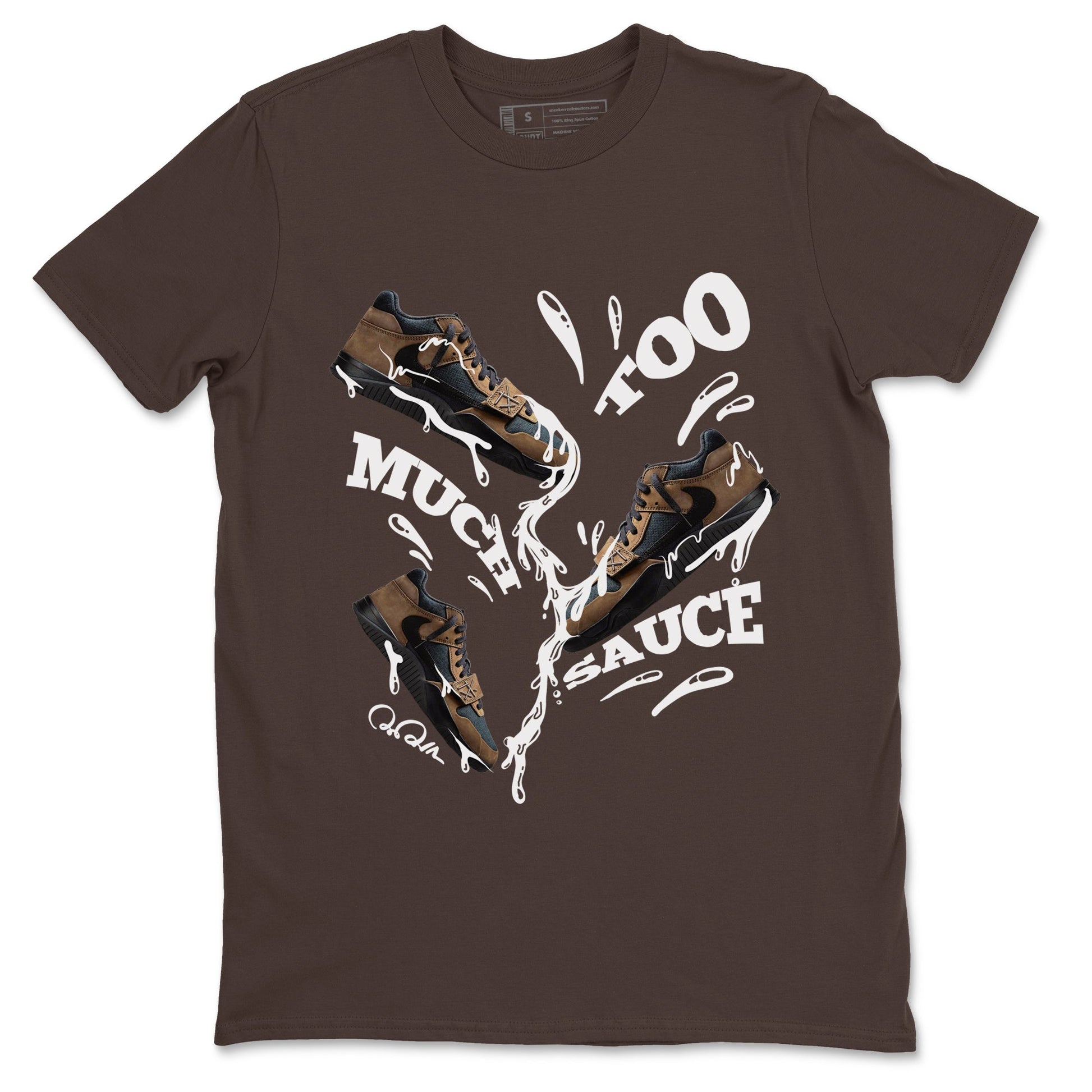 Jordan Jumpman Jack TR Travis Scott Dark Mocha shirts to match jordans Too Much Sauce sneaker match tees Jordan Jumpman Jack Travis Scott Dark Mocha match shoes to clothes SNRT Sneaker Tees unisex cotton Dark Chocolate 2 shirts