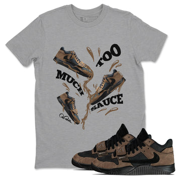 Jordan Jumpman Jack TR Travis Scott Dark Mocha shirts to match jordans Too Much Sauce sneaker match tees Jordan Jumpman Jack Travis Scott Dark Mocha match shoes to clothes SNRT Sneaker Tees unisex cotton Heather Grey 1 shirts