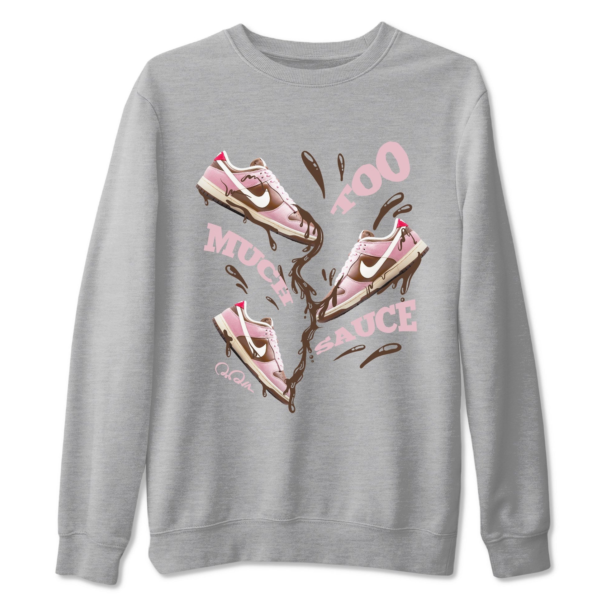 Dunk Cacao Wow And Pink Foam shirts to match jordans Too Much Sauce sneaker match tees Dunk Cacao Wow And Pink Foam SNRT Sneaker Tees streetwear brand Heather Grey 2 unisex cotton tee