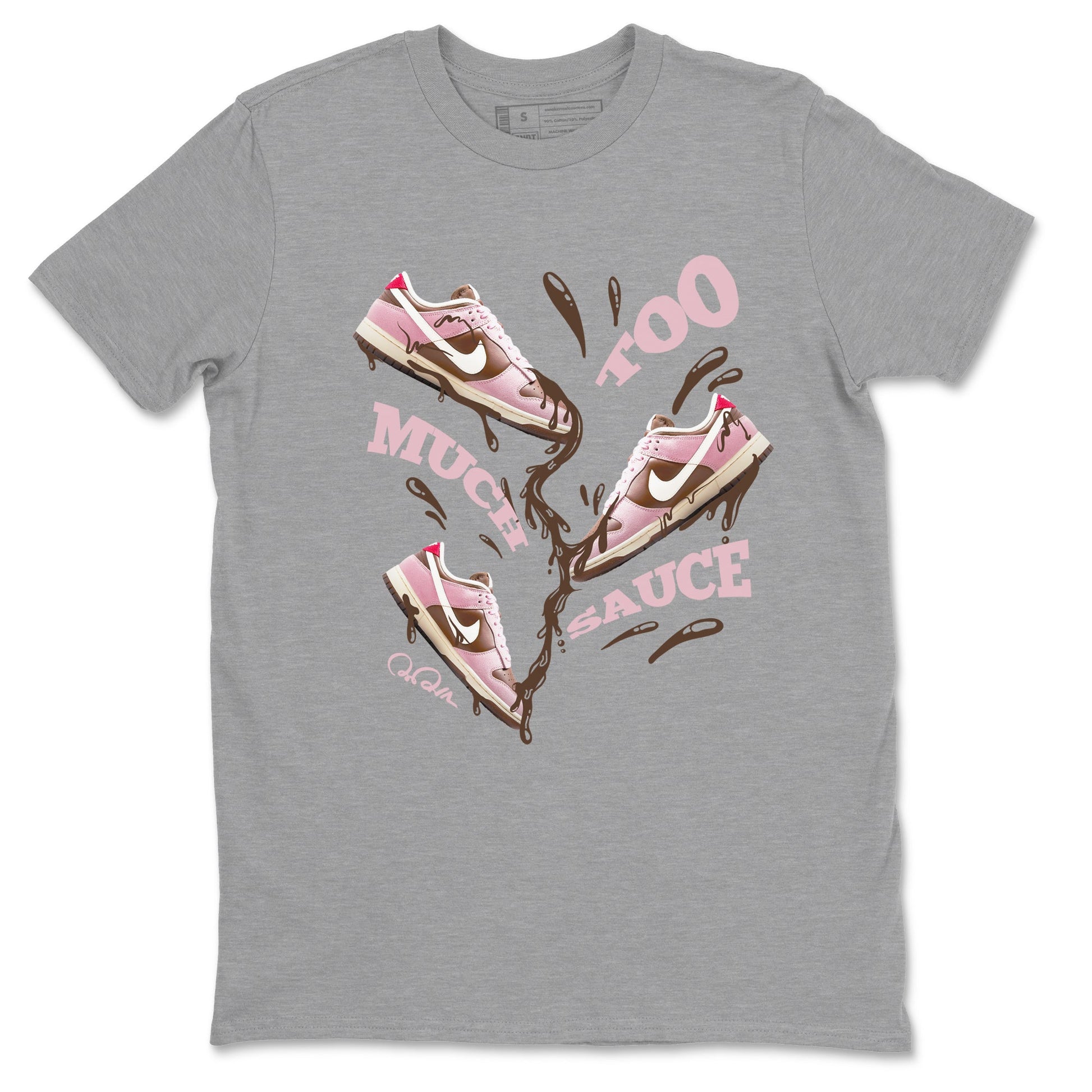 Dunk Cacao Wow And Pink Foam shirts to match jordans Too Much Sauce sneaker match tees Dunk Cacao Wow And Pink Foam SNRT Sneaker Tees streetwear brand Heather Grey 2 unisex cotton tee