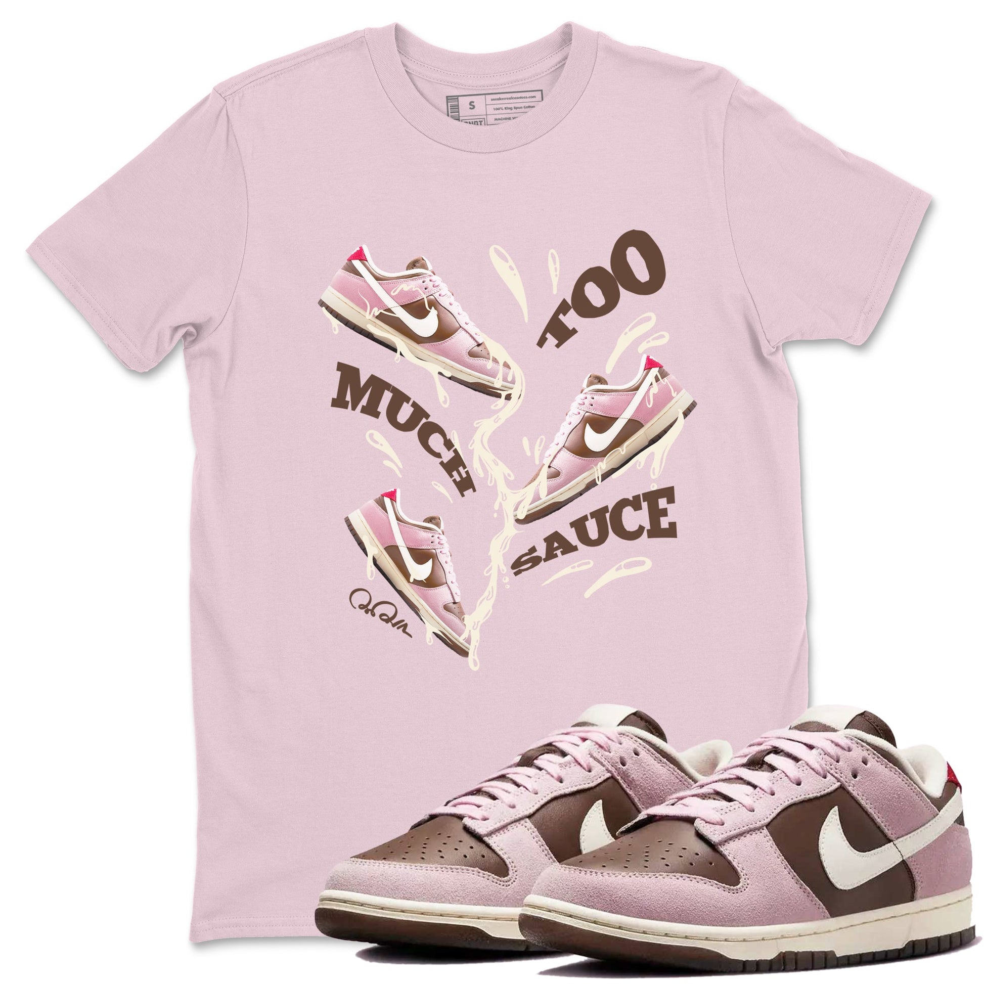 Dunk Cacao Wow And Pink Foam shirts to match jordans Too Much Sauce sneaker match tees Dunk Cacao Wow And Pink Foam SNRT Sneaker Tees streetwear brand Pink 1 unisex cotton tee