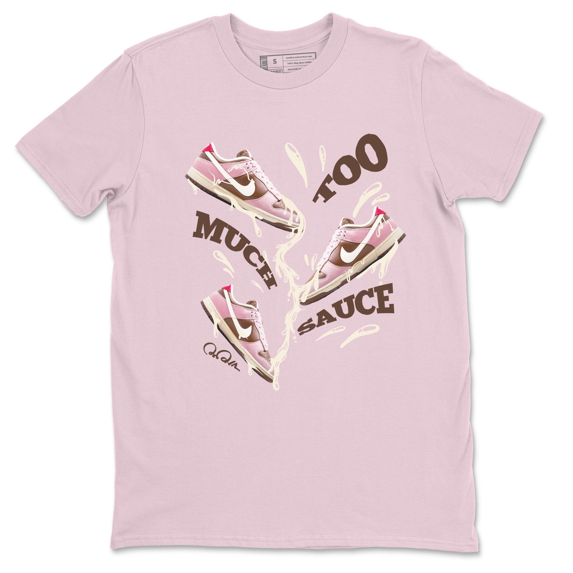 Dunk Cacao Wow And Pink Foam shirts to match jordans Too Much Sauce sneaker match tees Dunk Cacao Wow And Pink Foam SNRT Sneaker Tees streetwear brand Pink 2 unisex cotton tee