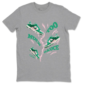 Dunk Low Medium Soft Pink Malachite shirt to match jordans Too Much Sauce sneaker tees Dunk Medium Soft Pink Malachite SNRT Sneaker Release Tees unisex cotton Heather Grey 2 crew neck shirt