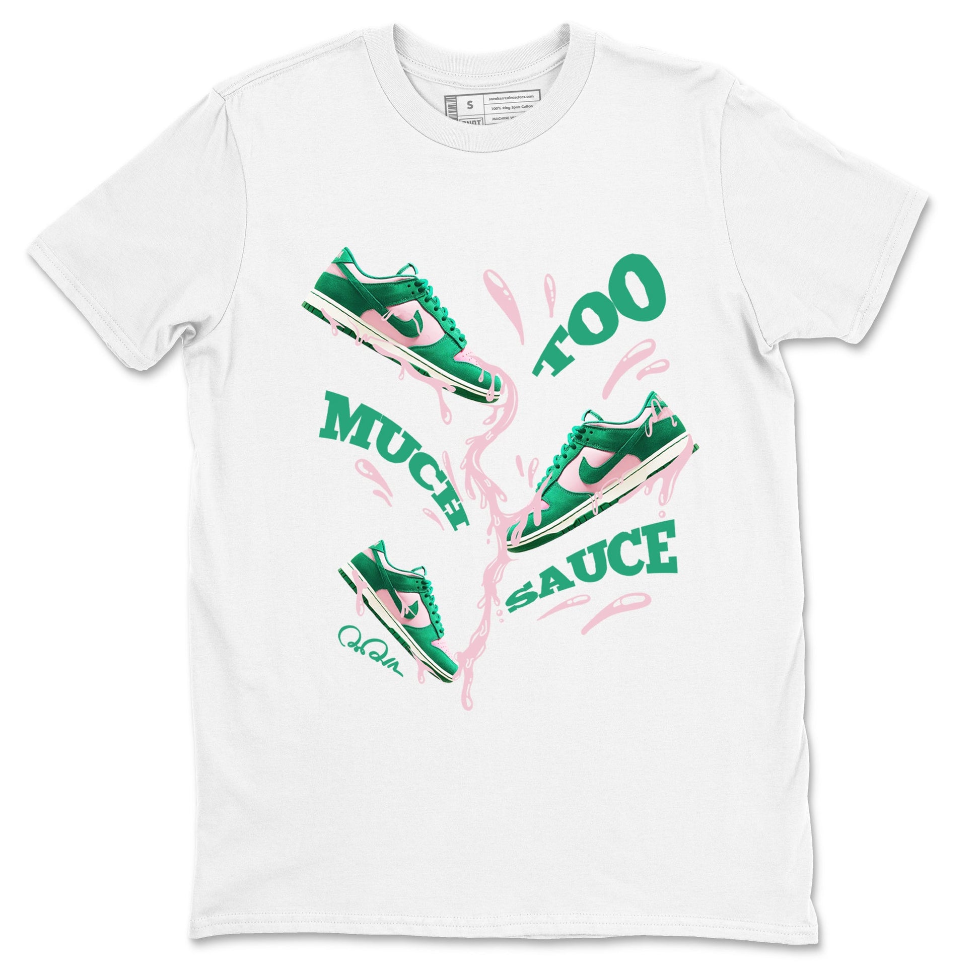 Dunk Low Medium Soft Pink Malachite shirt to match jordans Too Much Sauce sneaker tees Dunk Medium Soft Pink Malachite SNRT Sneaker Release Tees unisex cotton White 2 crew neck shirt