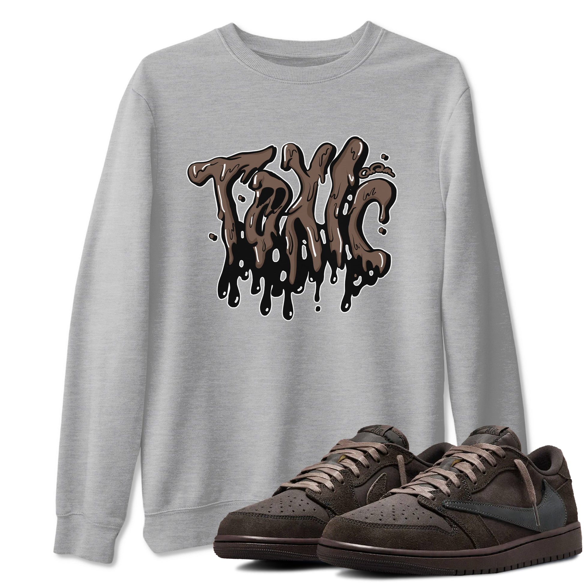 Air Jordan 1 Travis Scott Velvet Brown shirts to match jordans Toxic sneaker match tees Travis Scott x Air Jordan 1 Low OG Velvet Brown best t shirts to wear with jordans SNRT Sneaker Tees unisex cotton Heather Grey 1 shirts