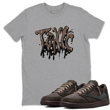 Air Jordan 1 Travis Scott Velvet Brown shirts to match jordans Toxic sneaker match tees Travis Scott x Air Jordan 1 Low OG Velvet Brown best t shirts to wear with jordans SNRT Sneaker Tees unisex cotton Heather Grey 1 shirts