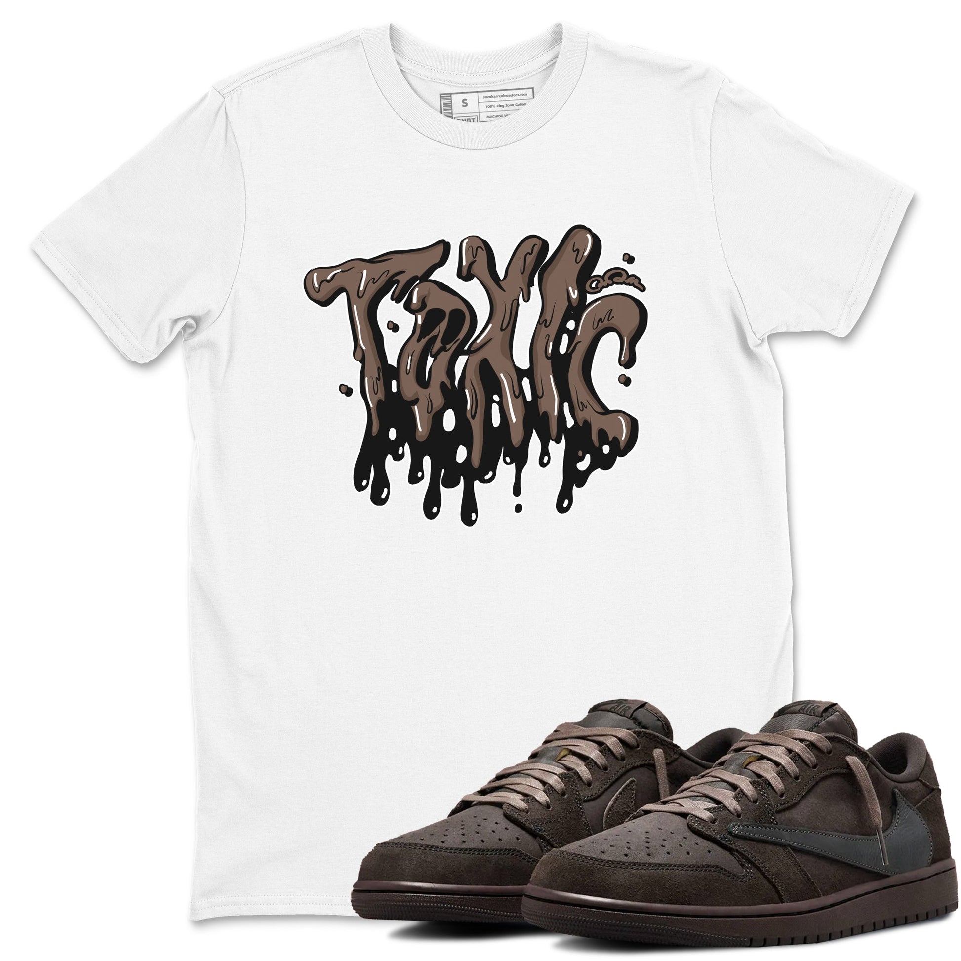 Air Jordan 1 Travis Scott Velvet Brown shirts to match jordans Toxic sneaker match tees Travis Scott x Air Jordan 1 Low OG Velvet Brown best t shirts to wear with jordans SNRT Sneaker Tees unisex cotton White 1 shirts
