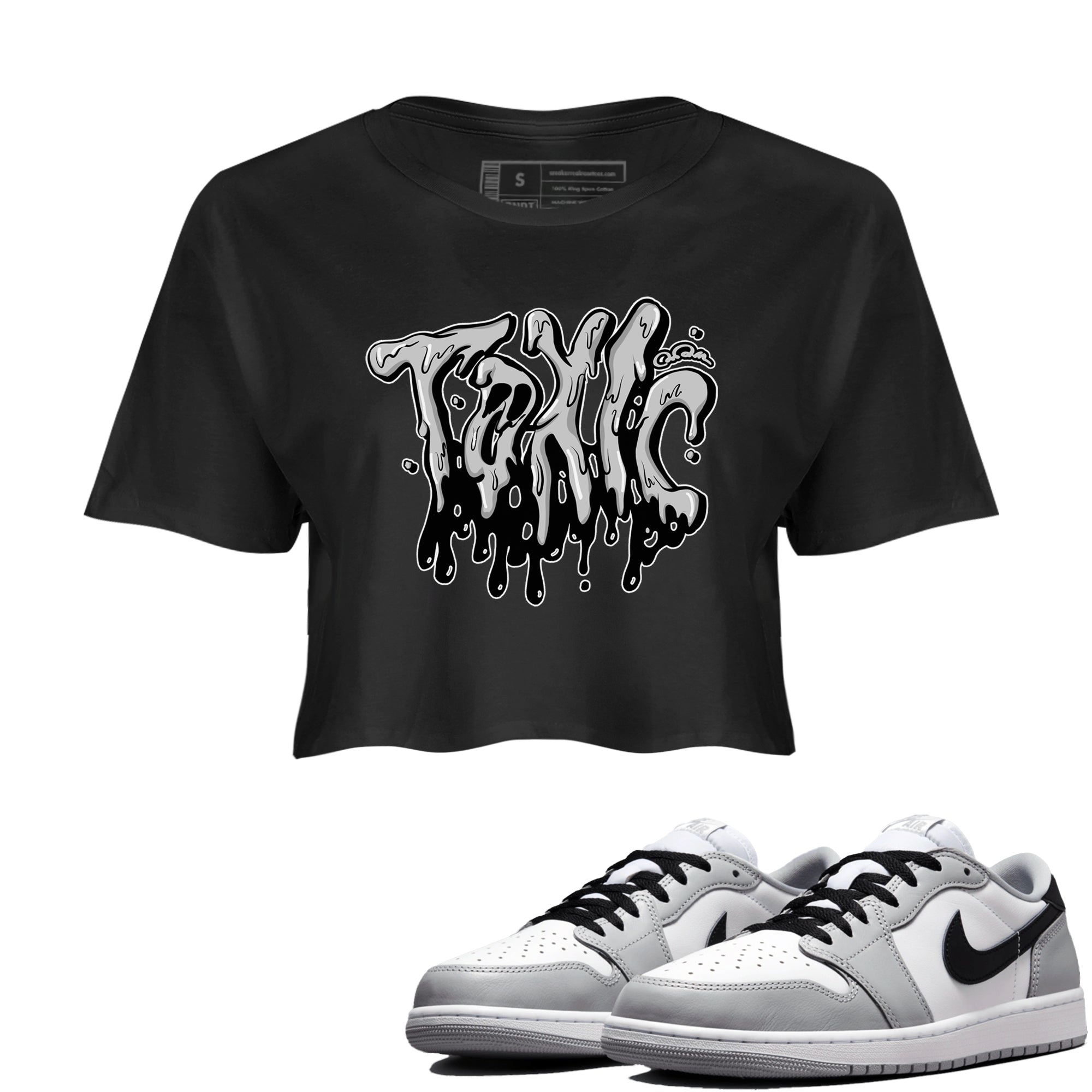 1s Wolf Grey shirts to match jordans Toxic sneaker match tees Air Jordan 1 Wolf Grey SNRT Sneaker Tees streetwear brand Black 1 crop tee