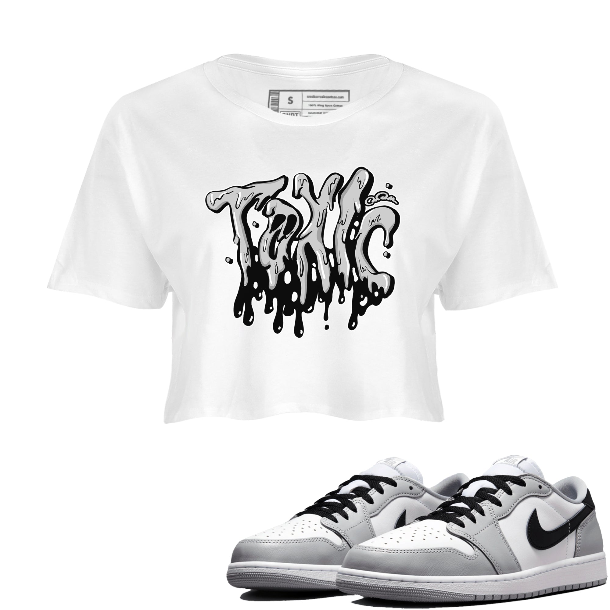 1s Wolf Grey shirts to match jordans Toxic sneaker match tees Air Jordan 1 Wolf Grey SNRT Sneaker Tees streetwear brand White 1 crop tee