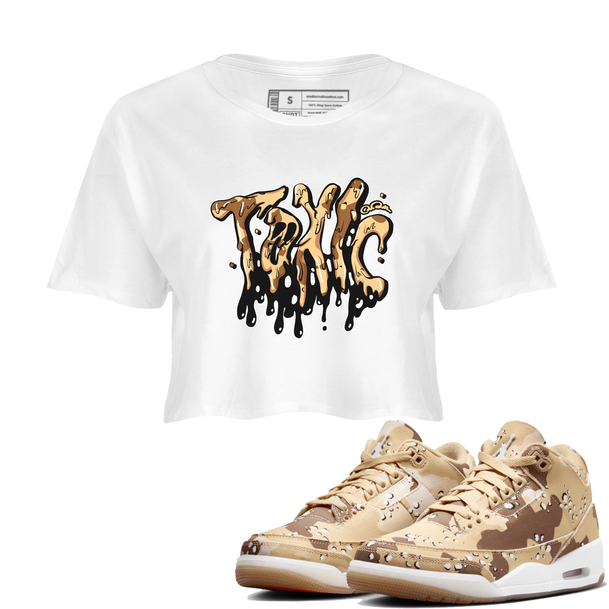 AJ3 Desert Camo shirts to match jordans Toxic sneaker match tees Air Jordan 3 Desert Camo SNRT Sneaker Tees streetwear brand White 1 crop tee