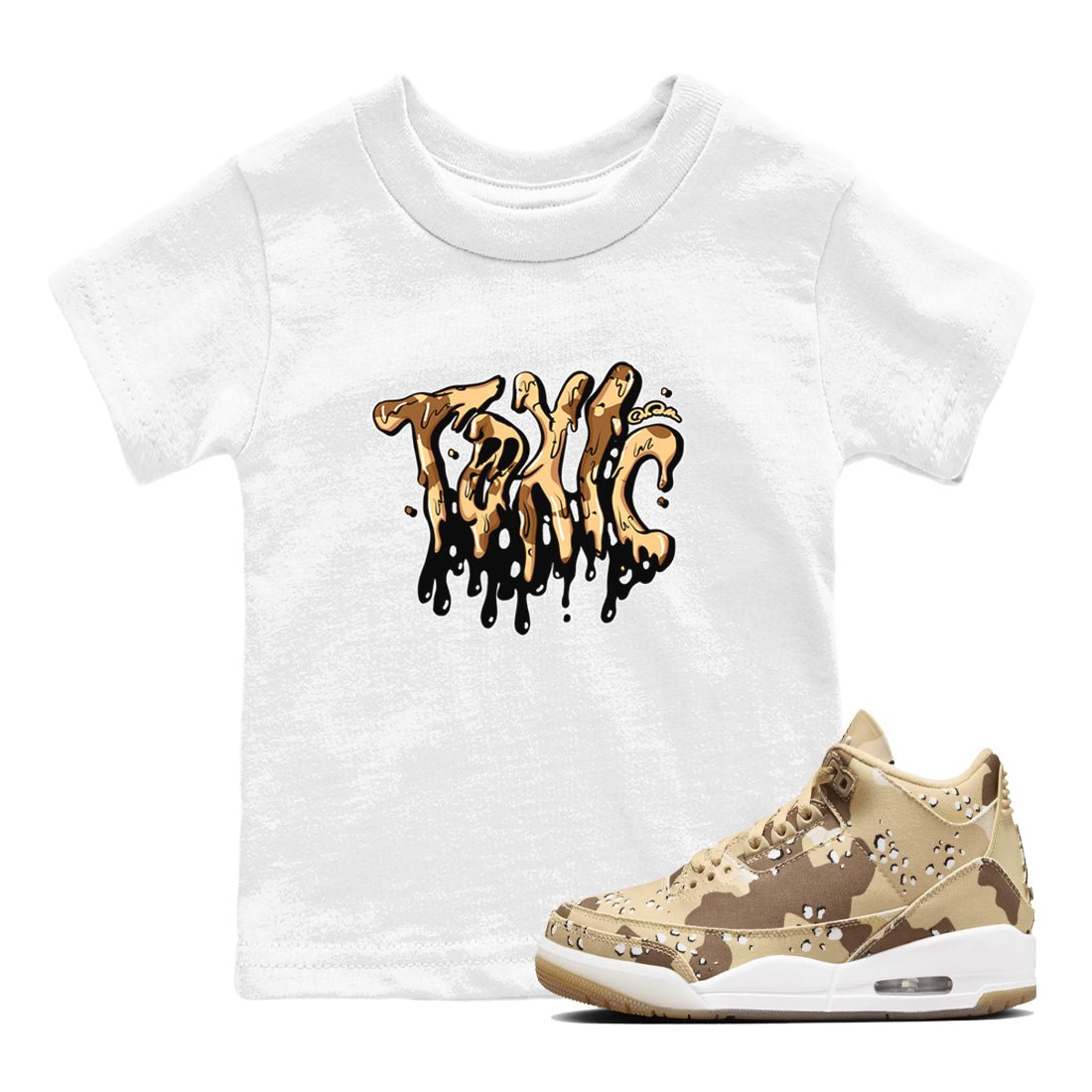 AJ3 Desert Camo shirts to match jordans Toxic sneaker match tees Air Jordan 3 Desert Camo SNRT Sneaker Tees streetwear brand Baby and Youth White 1 cotton tee