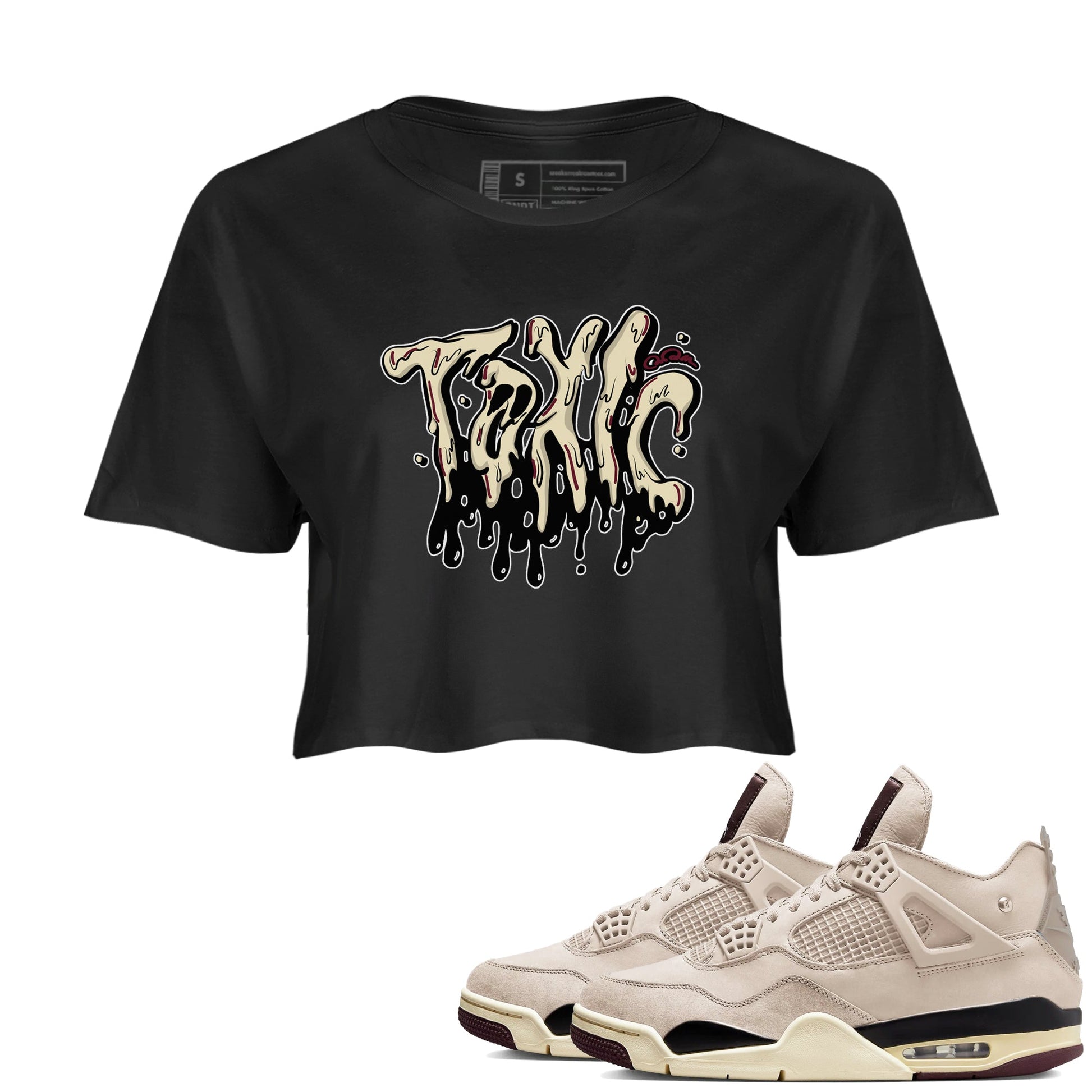 4s A Ma Maniere x Fossil Stone shirts to match jordans Toxic sneaker match tees Air Jordan 4 A Ma Maniere x Fossil Stone match shoes to clothes SNRT Sneaker Tees unisex cotton Black 1 crop tee