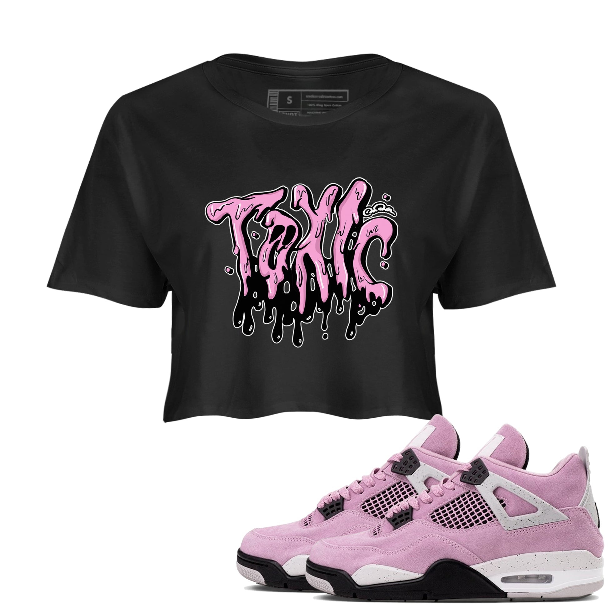 4s Orchid t-shirts to match sneakers Toxic sneaker match tees Air Jordan 4 Orchid match shoes to clothes SNRT Sneaker Tees unisex cotton Black 1 crop tee