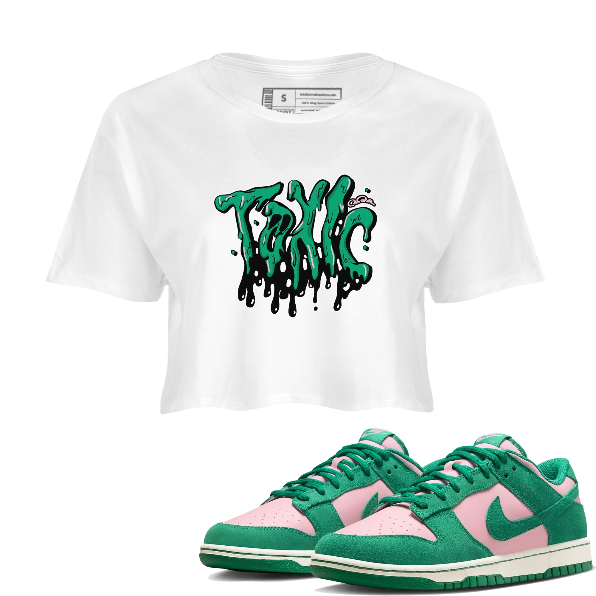 Dunk Low Medium Soft Pink Malachite shirt to match jordans Toxic sneaker tees Dunk Medium Soft Pink Malachite SNRT Sneaker Release Tees White 1 crop length shirt