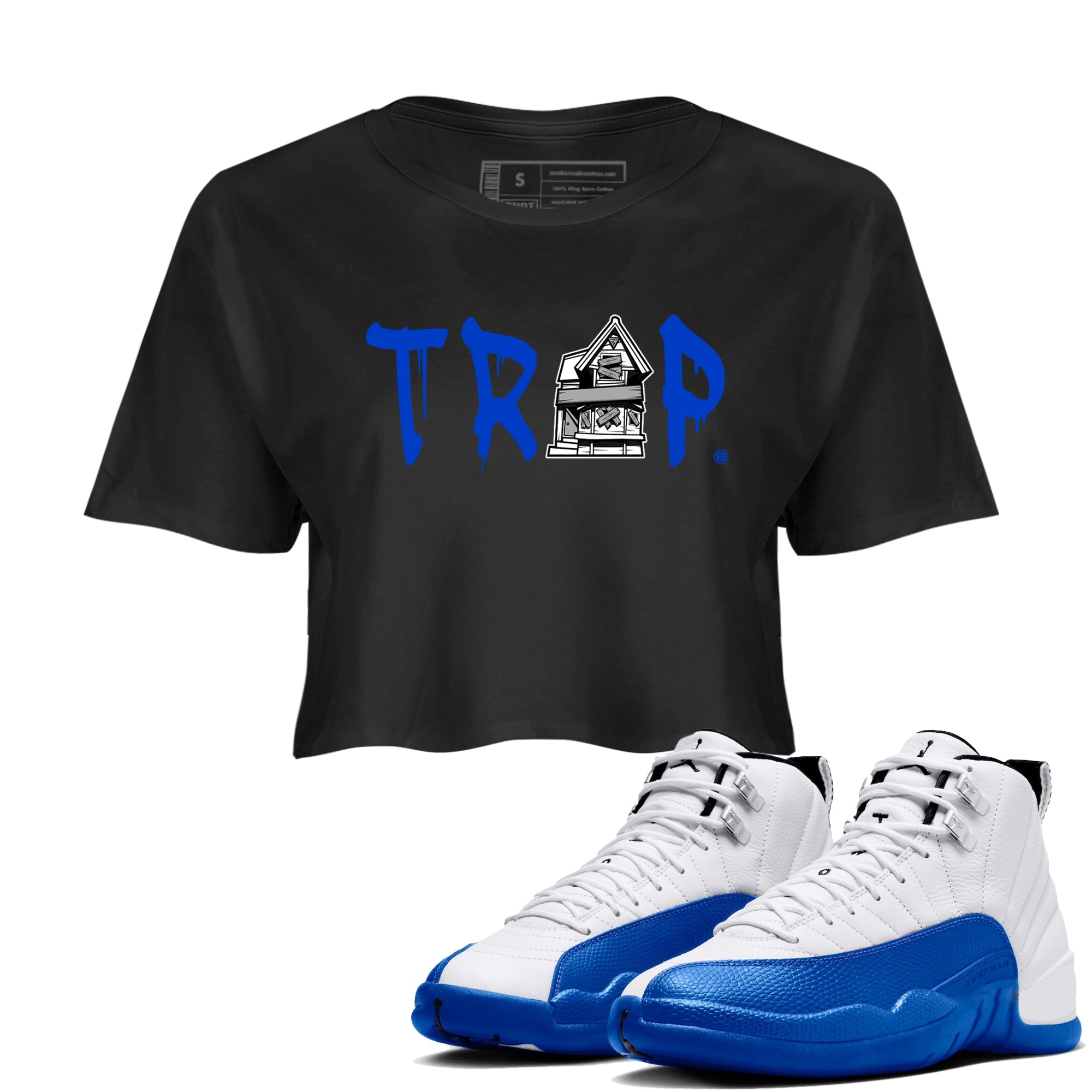 12s Blueberry shirts to match jordans Trap House sneaker match tees Air Jordan 12 White Game Royal match shoes to clothes SNRT Sneaker Tees unisex cotton Black 1 crop tee