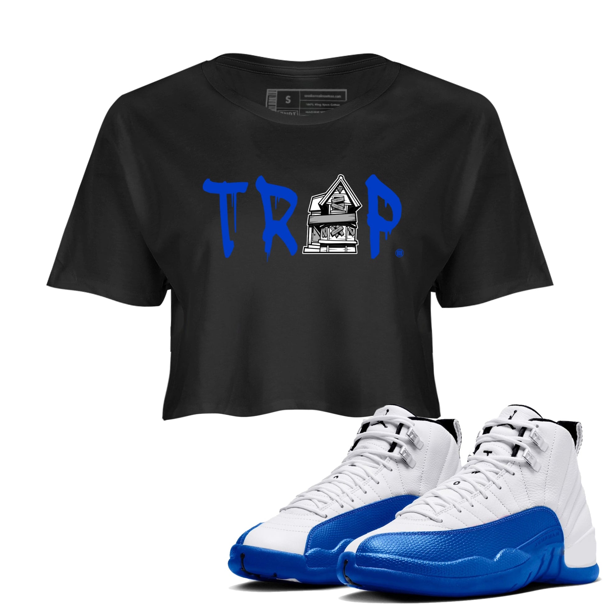 12s Blueberry shirts to match jordans Trap House sneaker match tees Air Jordan 12 White Game Royal match shoes to clothes SNRT Sneaker Tees unisex cotton Black 1 crop tee