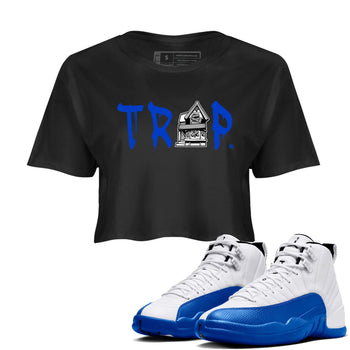 12s Blueberry shirts to match jordans Trap House sneaker match tees Air Jordan 12 White Game Royal match shoes to clothes SNRT Sneaker Tees unisex cotton Black 1 crop tee