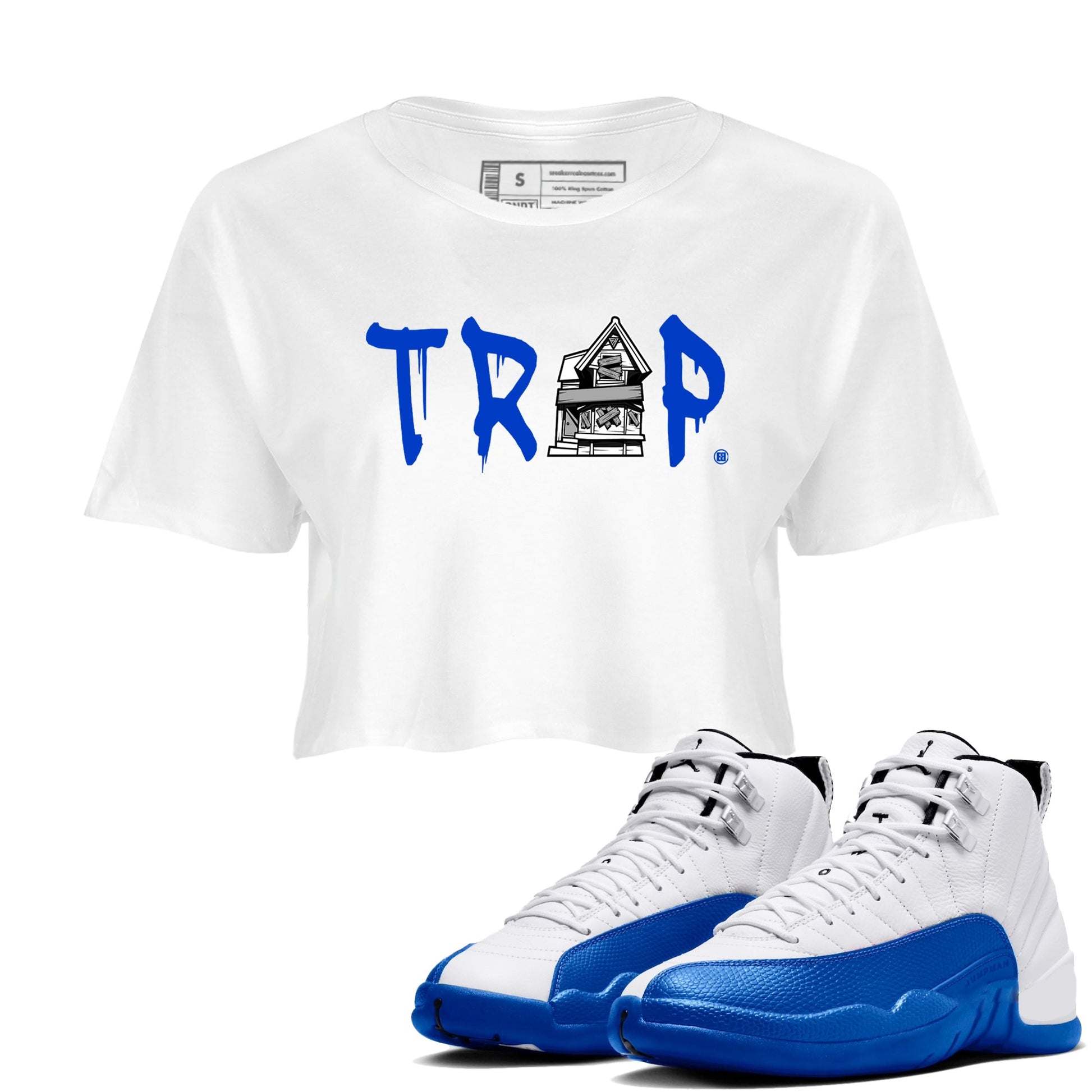 12s Blueberry shirts to match jordans Trap House sneaker match tees Air Jordan 12 White Game Royal match shoes to clothes SNRT Sneaker Tees unisex cotton White 1 crop tee
