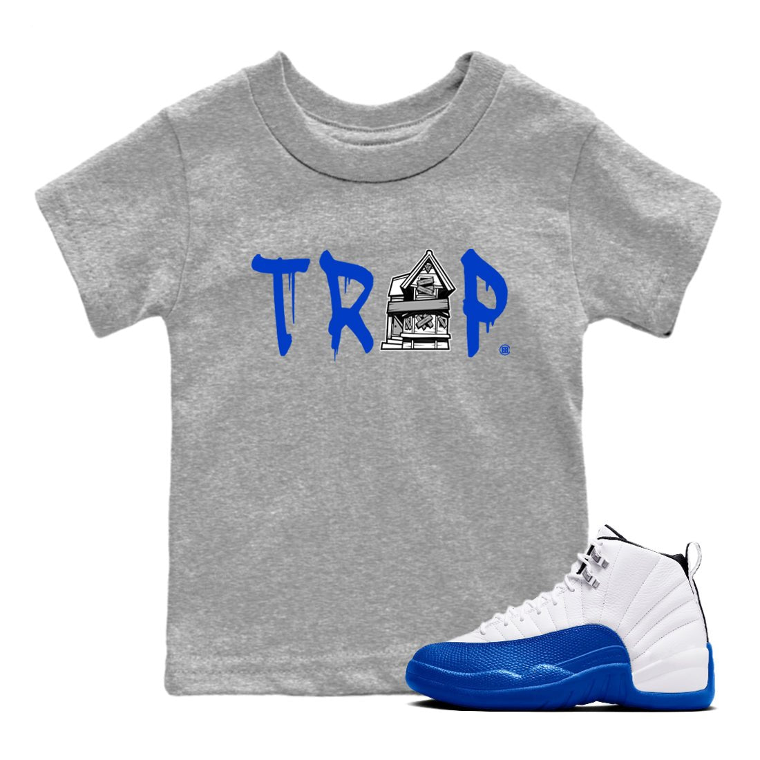 12s Blueberry shirts to match jordans Trap House sneaker match tees Air Jordan 12 White Game Royal match shoes to clothes SNRT Sneaker Tees Youth Baby Heather Grey 1 tee