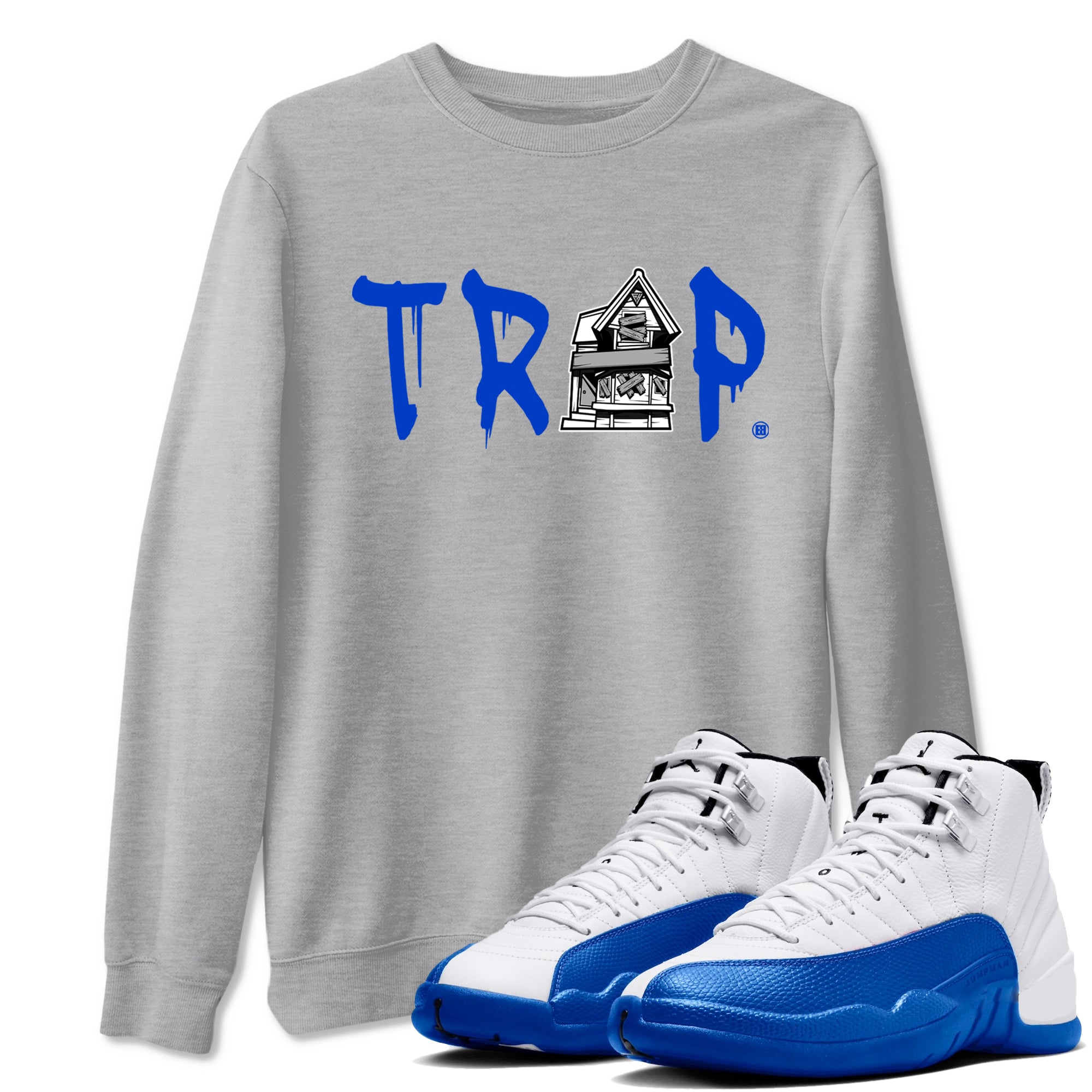 12s Blueberry shirts to match jordans Trap House sneaker match tees Air Jordan 12 White Game Royal match shoes to clothes SNRT Sneaker Tees unisex cotton Heather Grey 1 shirts