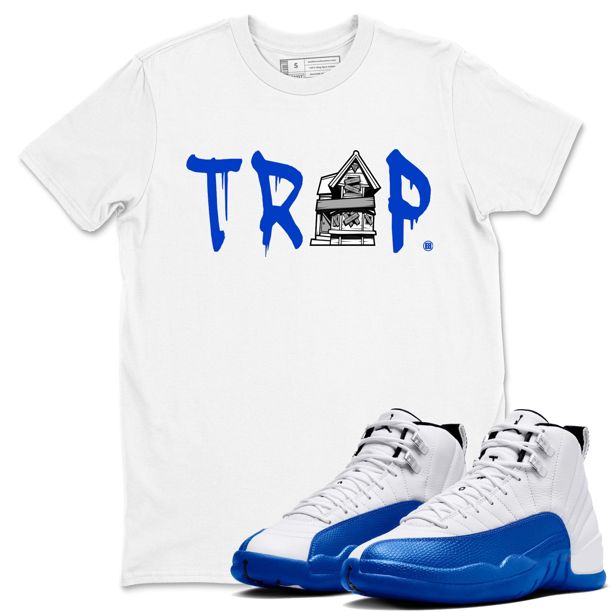12s Blueberry shirts to match jordans Trap House sneaker match tees Air Jordan 12 White Game Royal match shoes to clothes SNRT Sneaker Tees unisex cotton White 1 shirts