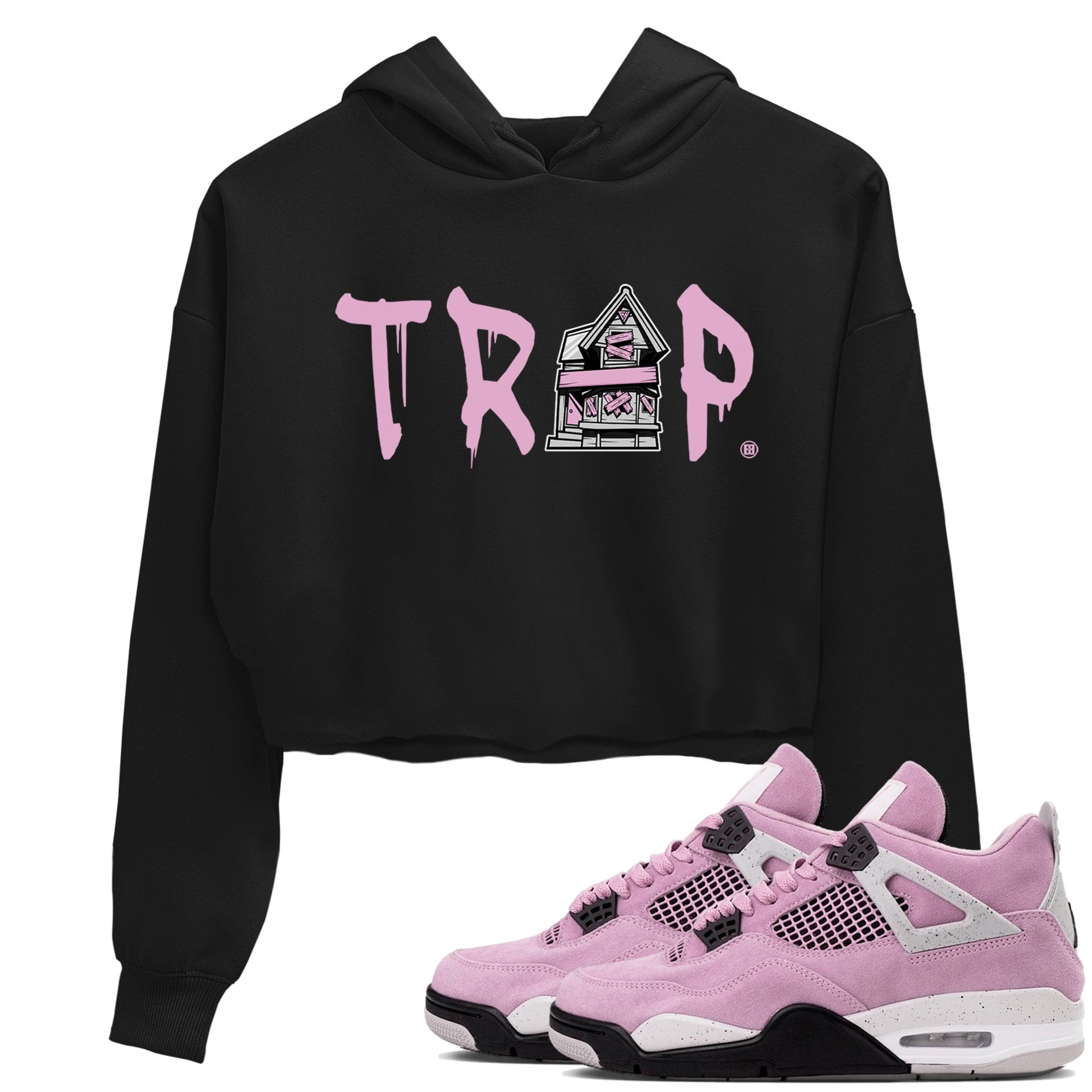 4s Retro Orchid shirts to match jordans Trap House sneaker match tees Air Jordan 4 WMNS Orchid match shoes to clothes SNRT Sneaker Tees unisex cotton Black 1 crop tee