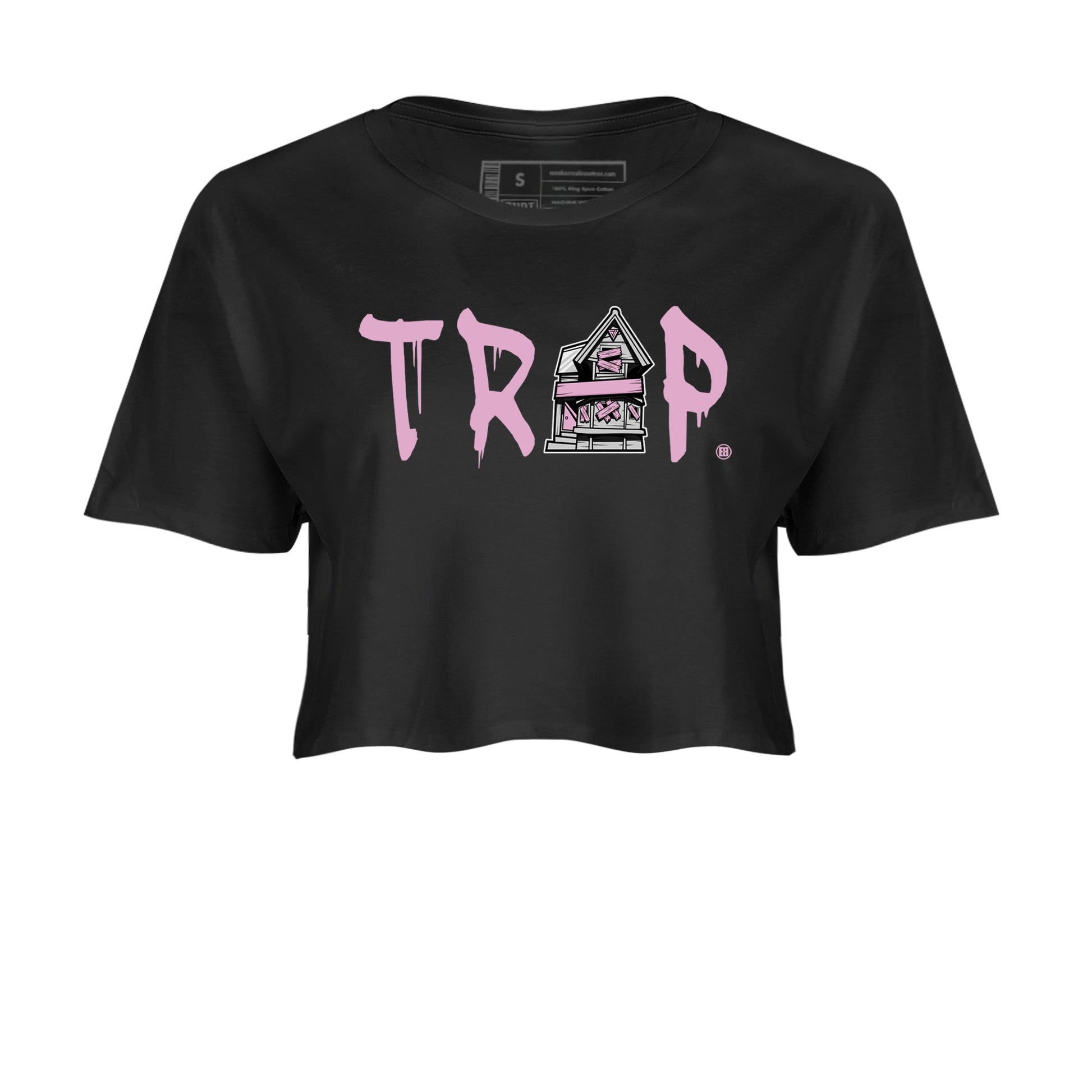 4s Retro Orchid shirts to match jordans Trap House sneaker match tees Air Jordan 4 WMNS Orchid match shoes to clothes SNRT Sneaker Tees unisex cotton Black 2 crop tee