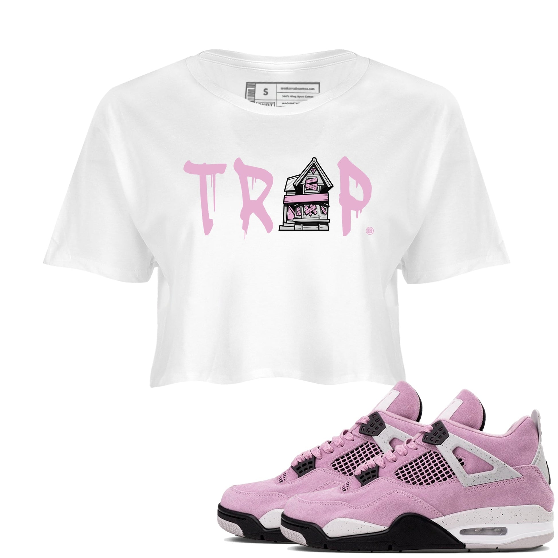 4s Retro Orchid shirts to match jordans Trap House sneaker match tees Air Jordan 4 WMNS Orchid match shoes to clothes SNRT Sneaker Tees unisex cotton White 1 crop tee