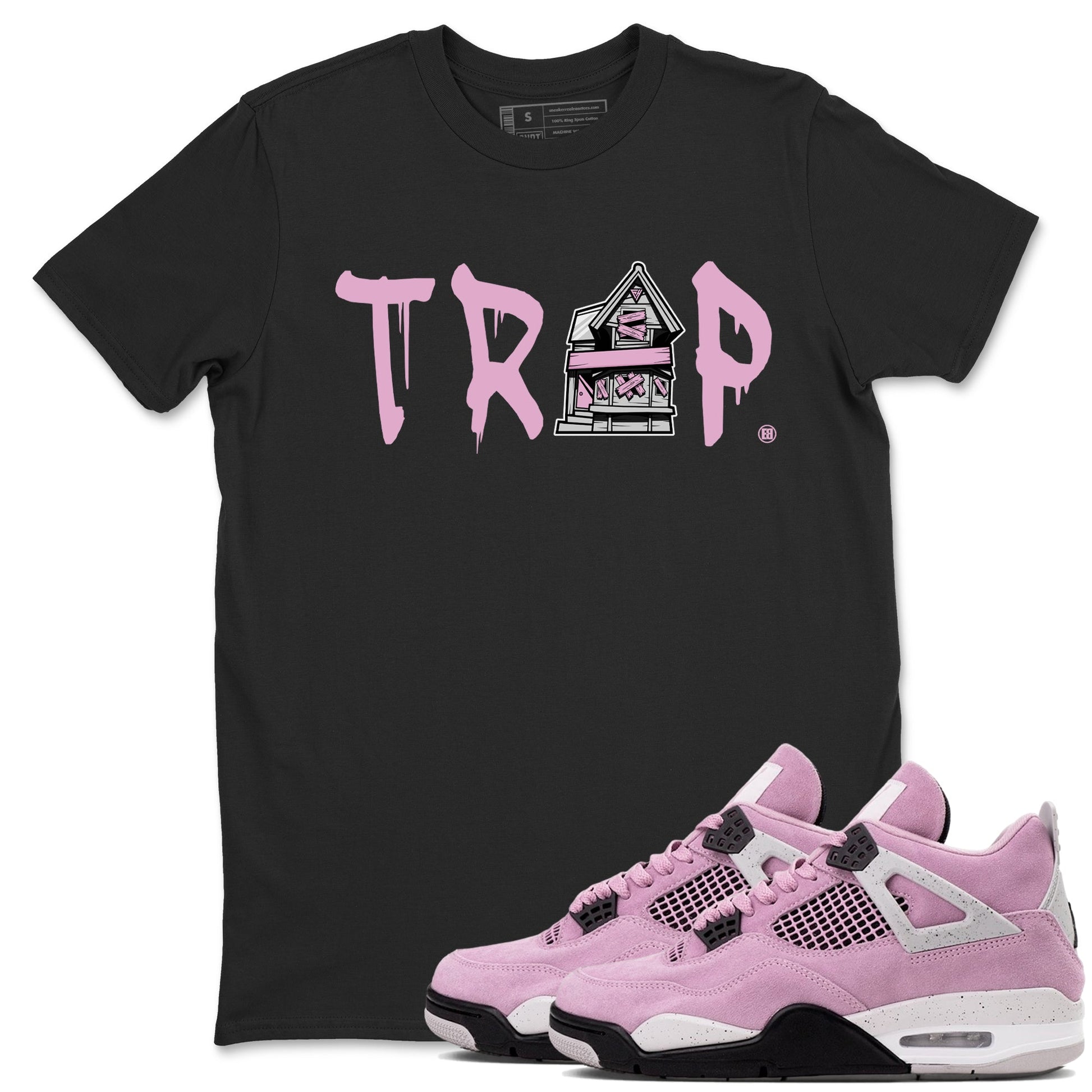 4s Retro Orchid shirts to match jordans Trap House sneaker match tees Air Jordan 4 WMNS Orchid match shoes to clothes SNRT Sneaker Tees unisex cotton Black 1 shirts