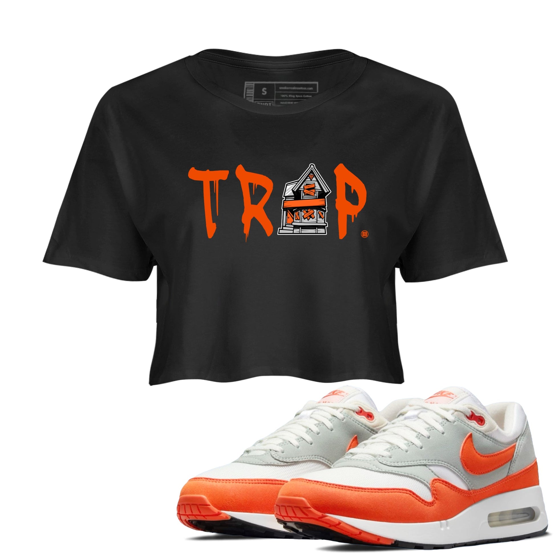 Air Max 1 OG '86 'Summit White and Cosmic Clay shirts to match jordans Trap House sneaker match tees Air Max 1 Cosmic Clay match shoes to clothes SNRT Sneaker Tees unisex cotton Black 1 crop tee