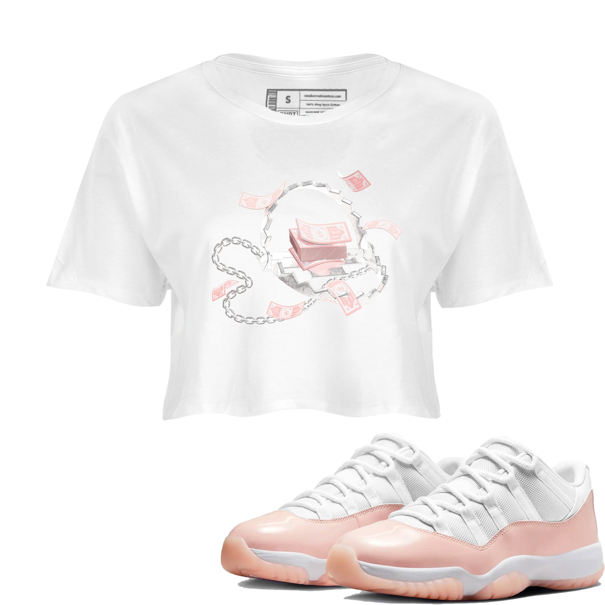 11s Legend Pink shirts to match jordans Trap Money sneaker match tees Air Jordan 11 Legend Pink SNRT Sneaker Tees streetwear brand White 1 crop tee