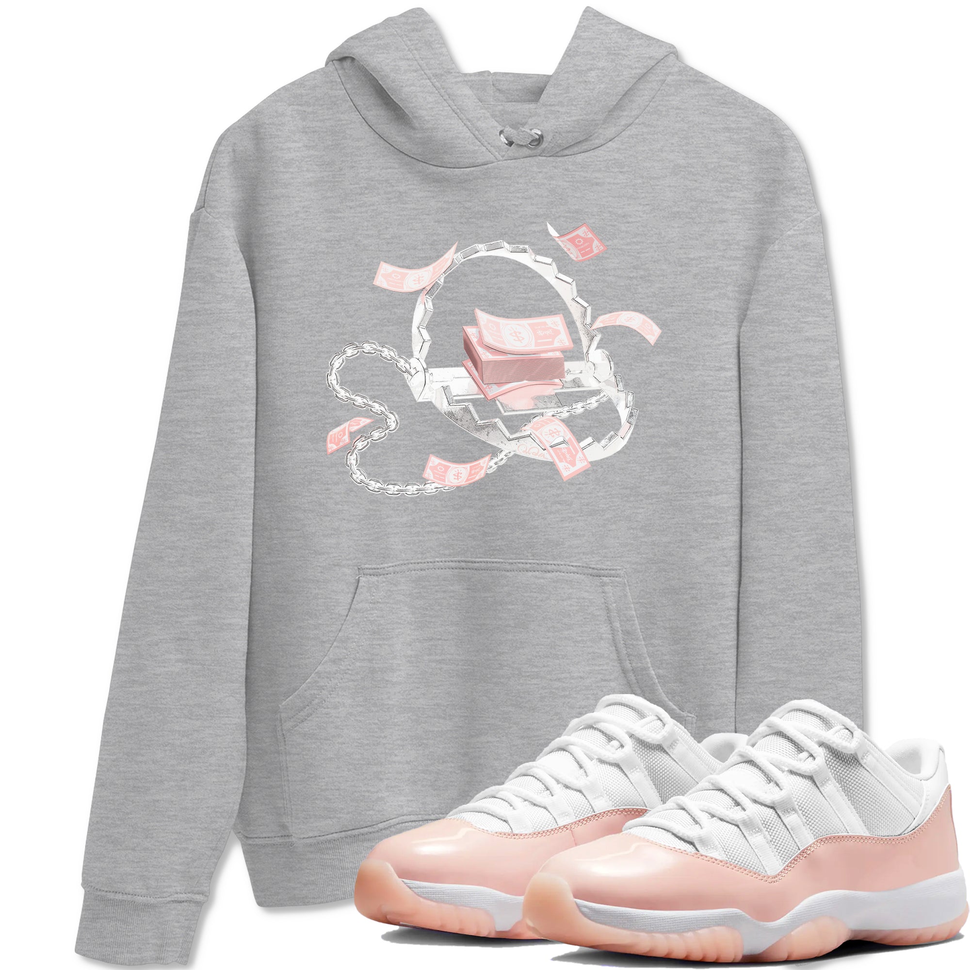 11s Legend Pink shirts to match jordans Trap Money sneaker match tees Air Jordan 11 Legend Pink SNRT Sneaker Tees streetwear brand Heather Grey 1 unisex cotton tee