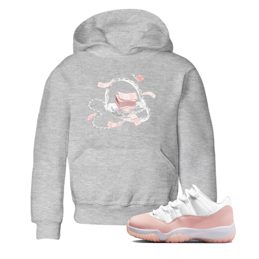 11s Legend Pink shirts to match jordans Trap Money sneaker match tees Air Jordan 11 Legend Pink SNRT Sneaker Tees streetwear brand Baby and Youth Heather Grey 1 cotton tee