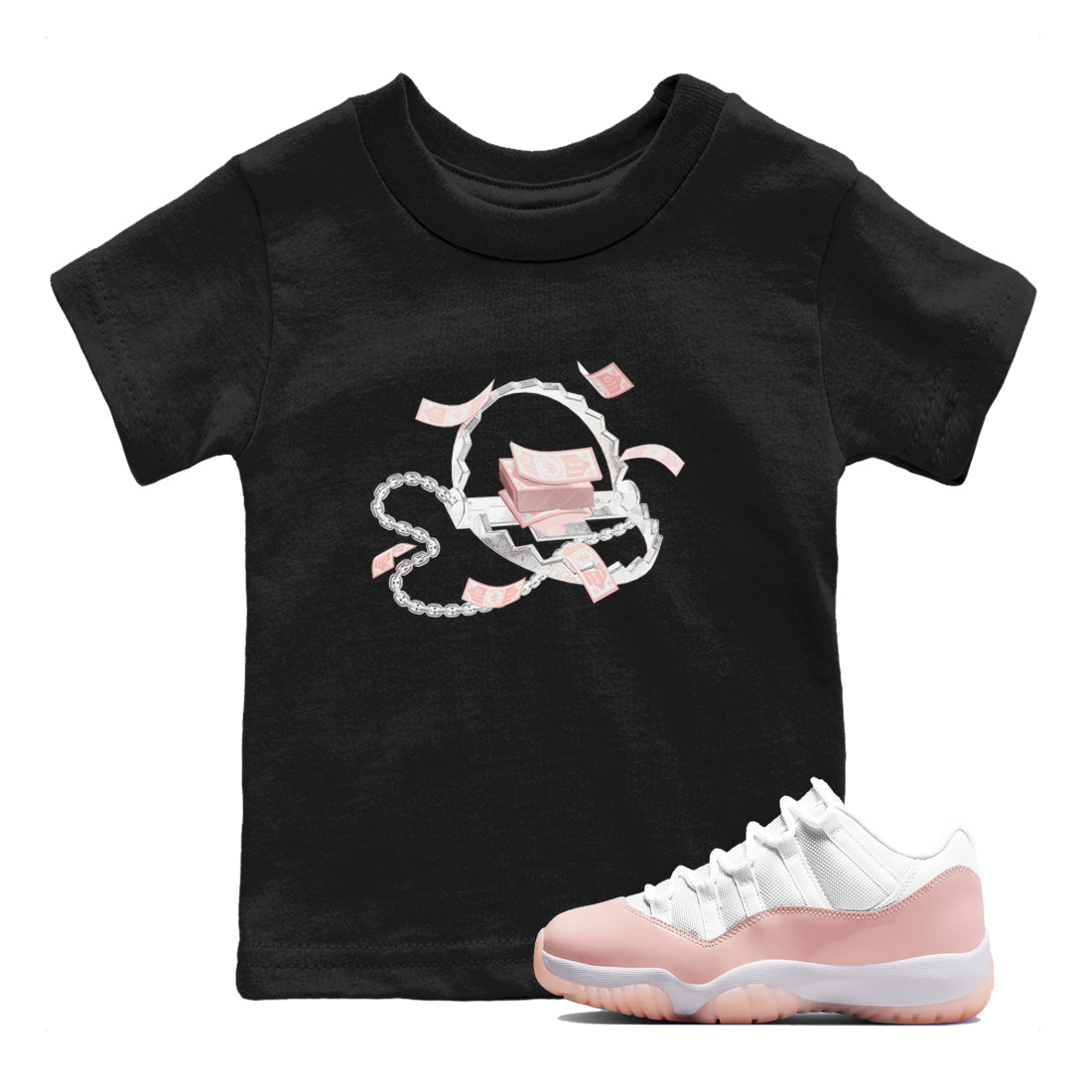 11s Legend Pink shirts to match jordans Trap Money sneaker match tees Air Jordan 11 Legend Pink SNRT Sneaker Tees streetwear brand Baby and Youth Black 1 cotton tee